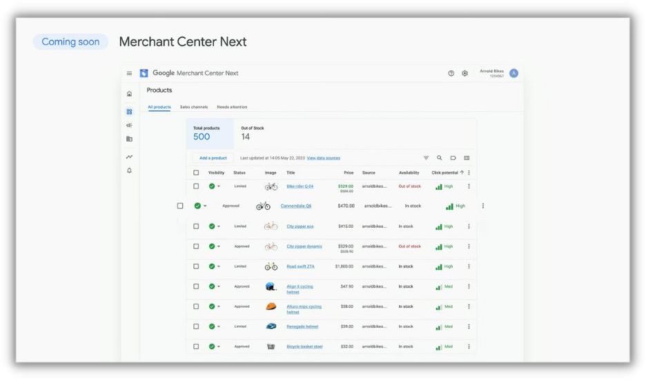 screenshot from google marketing live 2023 presentation - google merchant center next