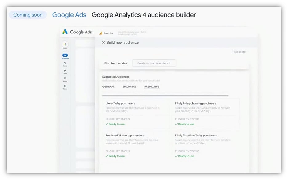 google marketing live - captura de pantalla del generador de audiencia ga 4