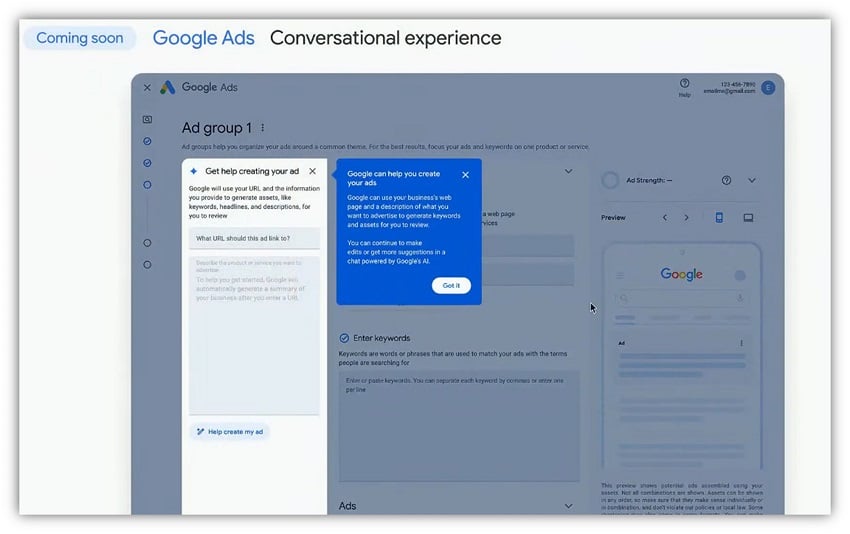 google marketing live - conversational experience screenshot