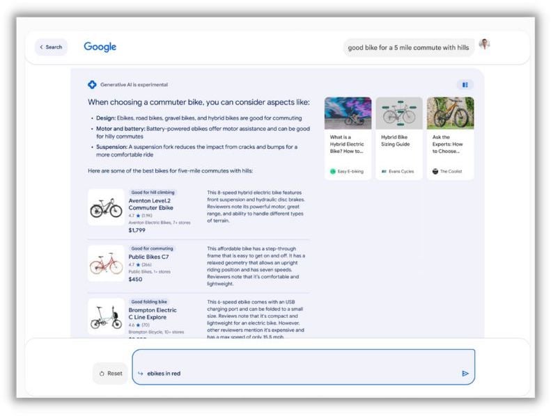 exemple de résultat d'achat dans l'expérience générative de recherche google