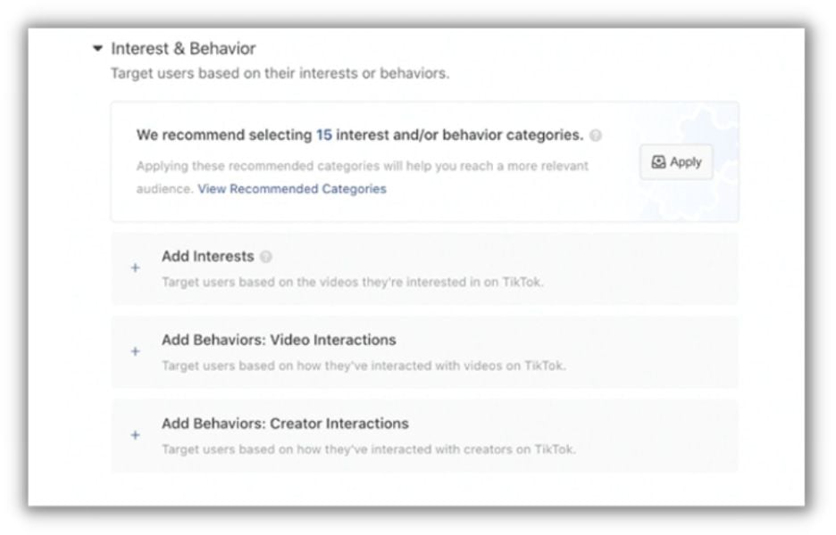 tiktok ads targeting - interesting and behavior targeting in tiktok
