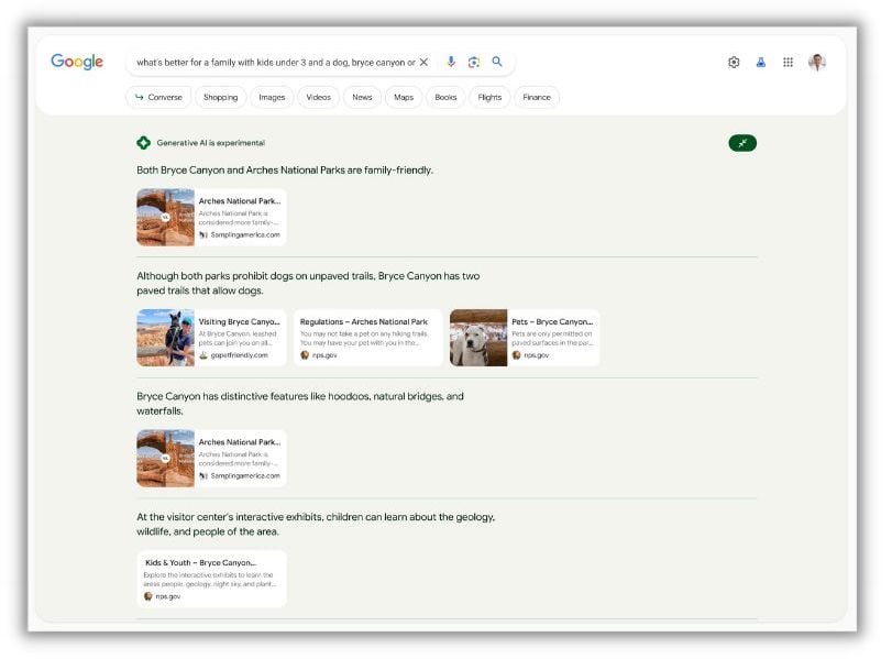 Screenshot of Google's new Generative Search Experience