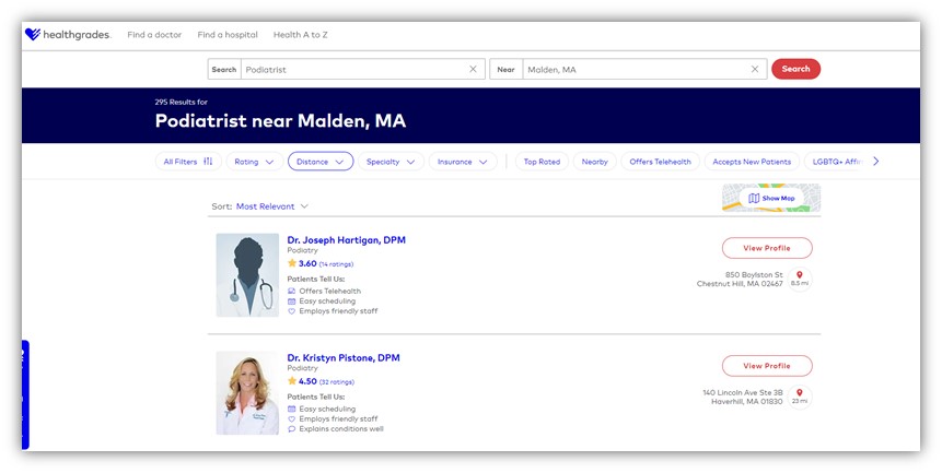 doctor review site - example healthcare listing with photo
