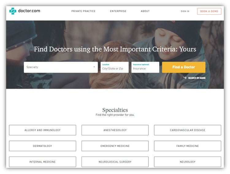 doctor review sites - doctor.com home page screenshot