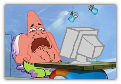 facebook ads not converting - meme of patrick from spongebob making a face in front of a computer