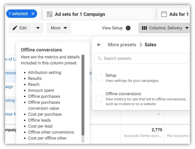 facebook ads not converting - offline conversions column example