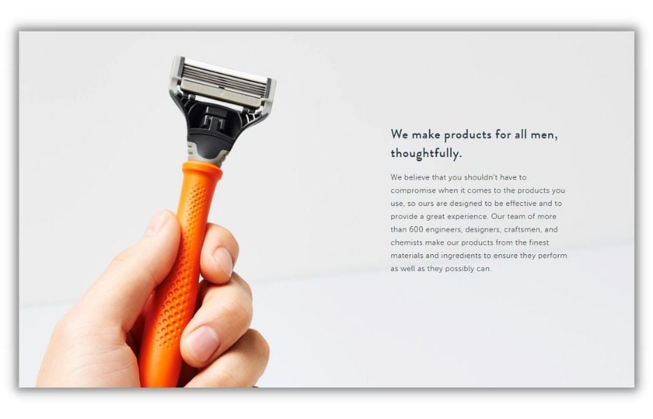 Executive summary example - Harry's shave club about us page