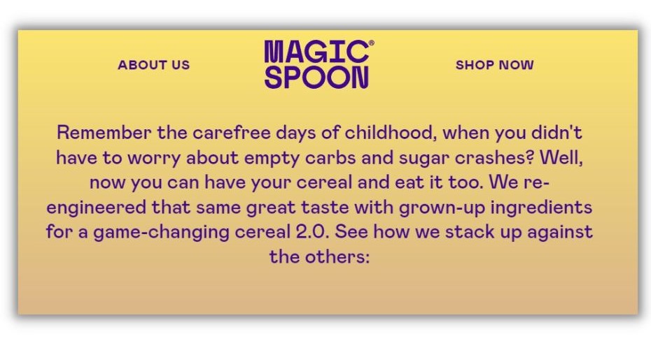 Executive summary example - Magic spoon about us page