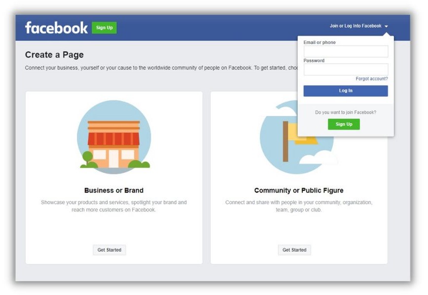 Facebook business page - create a page screen