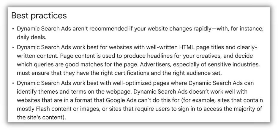 dynamic search ads best practices from google
