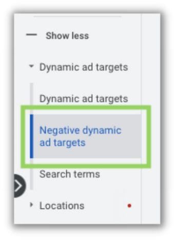 negative dynamic ad targets option in dynamic search ads
