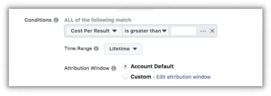 facebook automated rules - cost per result