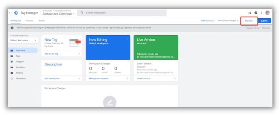 google tag manager preview page