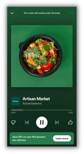 spotify advertising main placement example 