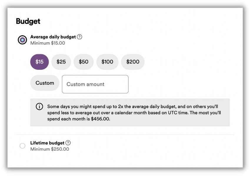 spotify advertising - how to run spotify ads - choose budget