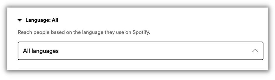 spotify advertising - how to run spotify ads - choose language for ads