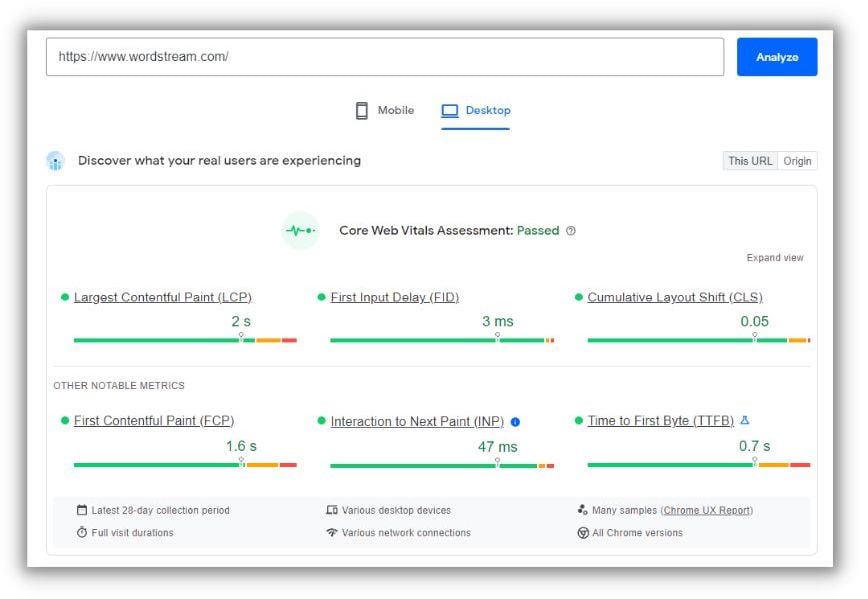 website maintenance checklist - google pagespeeds report for wordstream july 2023