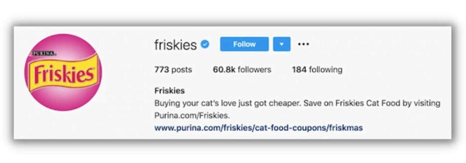 Instagram verify - screenshot of an Instagram post from Friskies