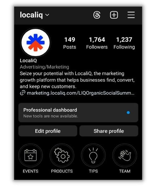 Instagram verify - screenshot of the LocaliQ Instagram profile