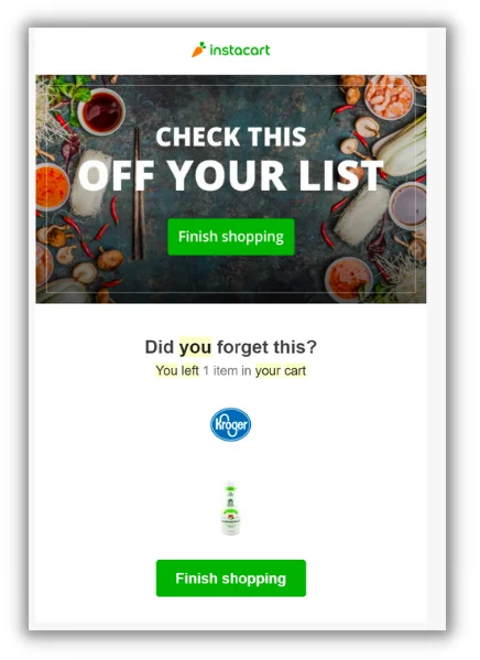 abandoned cart email with deep link to app