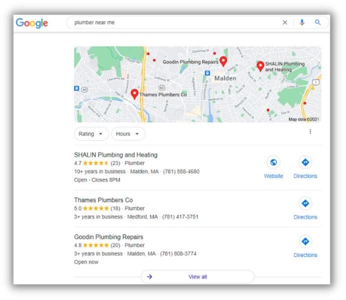 drive organic traffic - listings results in google for plumber near me