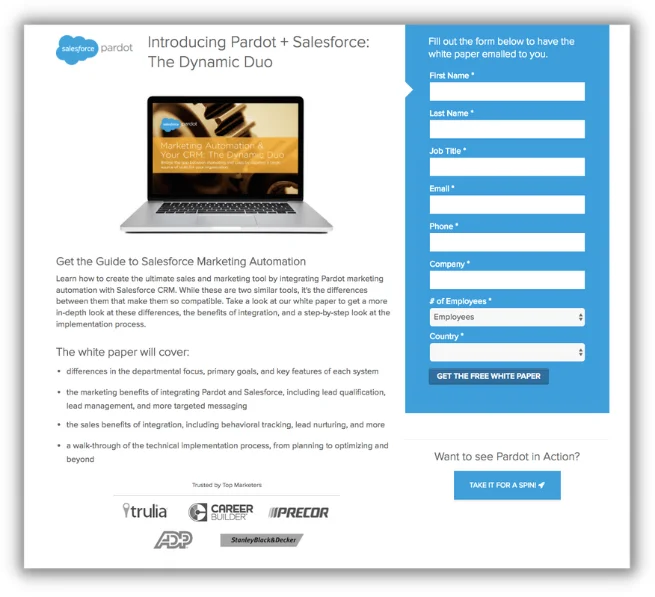 how to build an email list - gated content example from salesforce