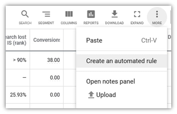google ads automated rules - creating a rule 