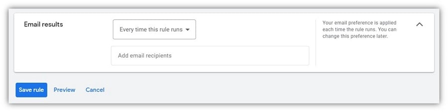 google ads rules - automation email example