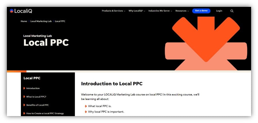 Учебные курсы по рекламе Google - домашняя страница локального курса PPC лаборатории маркетинга localiq