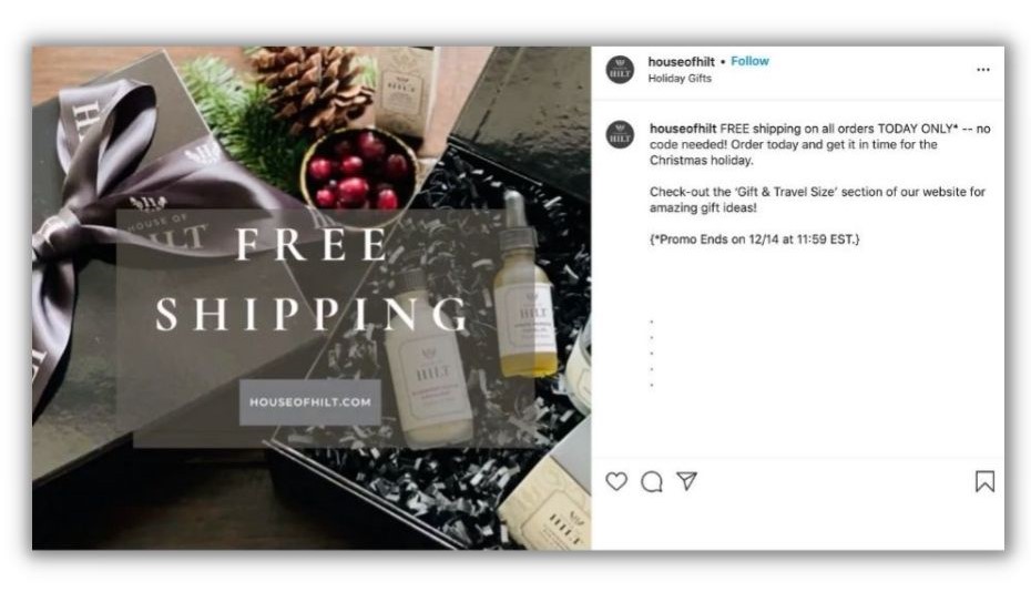 Holiday marketing trends - copy of an ad promoting free shipping