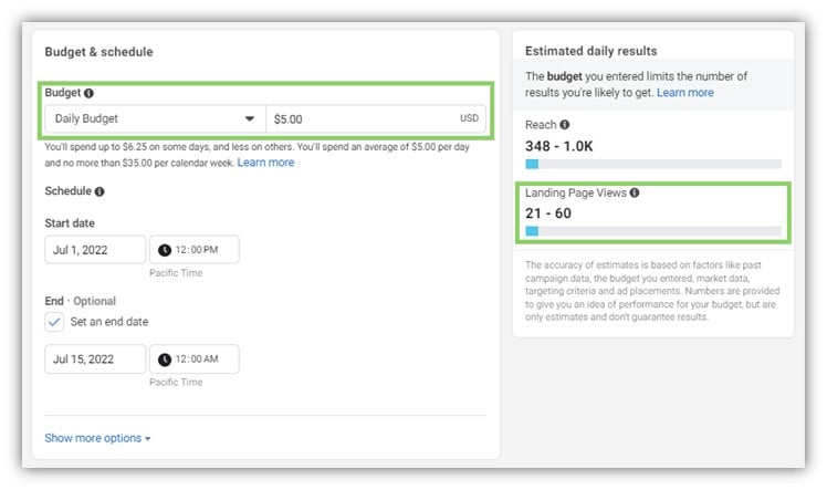 where to set daily or weekly budget in meta ads