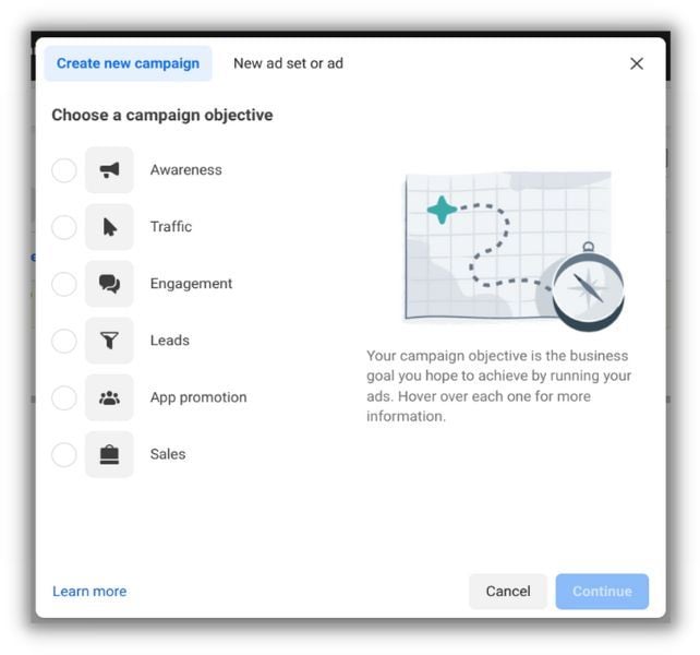 meta ads campaign objective in set up