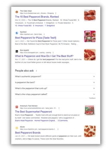 Content optimization - screenshot of a googe results page