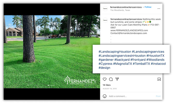Хэштеги Instagram - пост ландшафтного дизайнера в Instagram