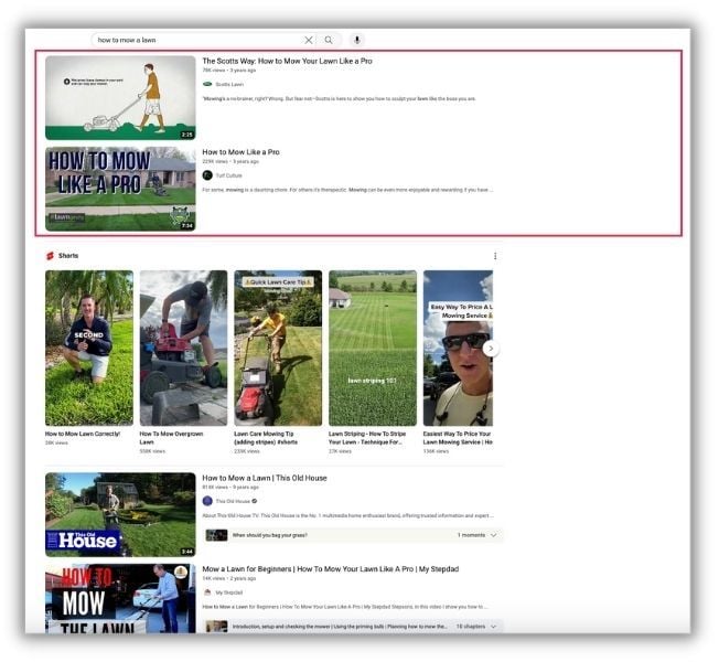 YouTube algorithm - screenshot of YouTube search screen