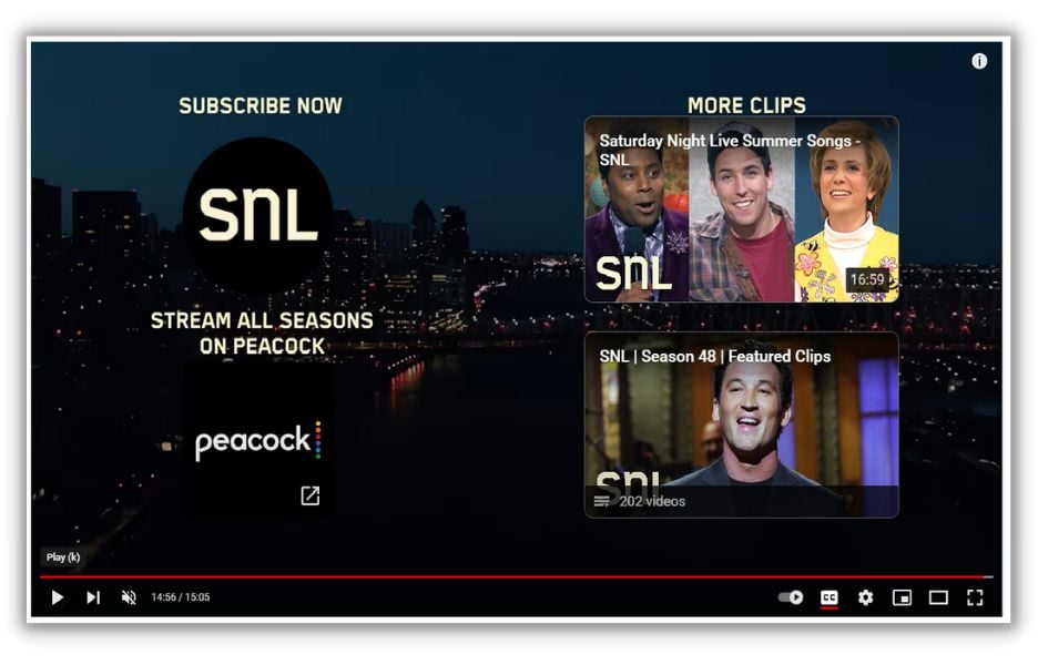YouTube algorithm - end screen from SNL