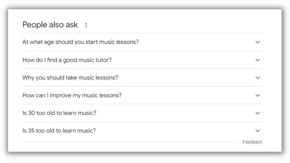 chatgpt seo people also ask example for music lessons