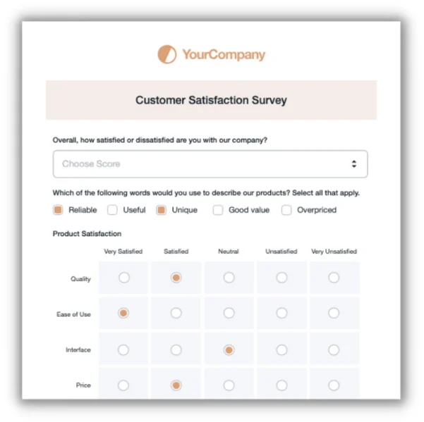 example of customer satisfaction survey