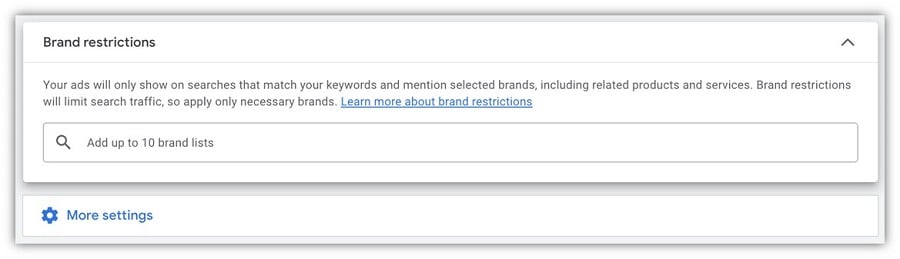google ads restrictions - adding multiple brand lists