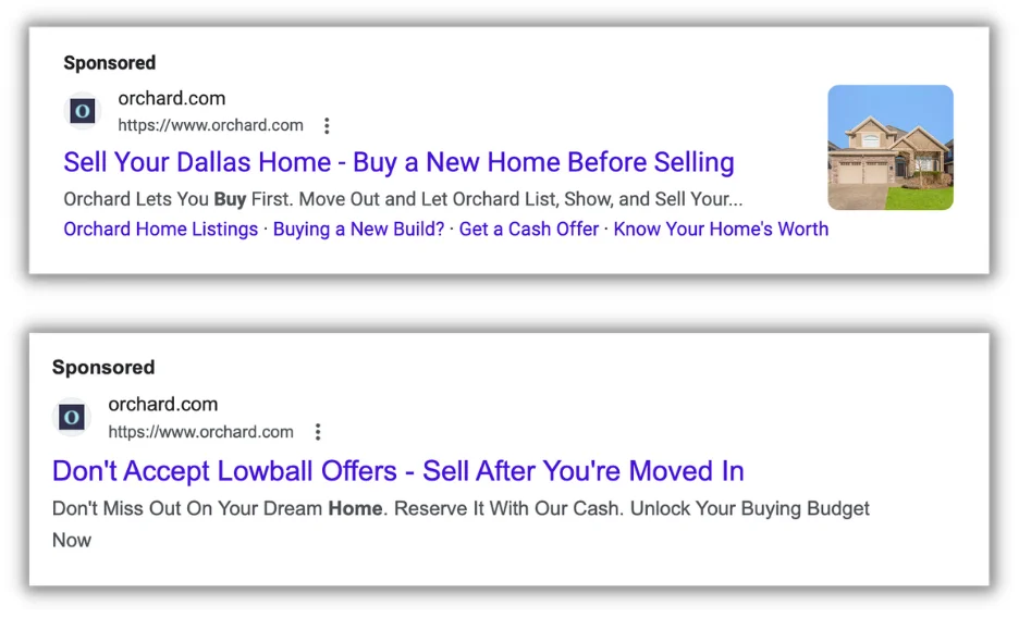google ads for real estate ab test example