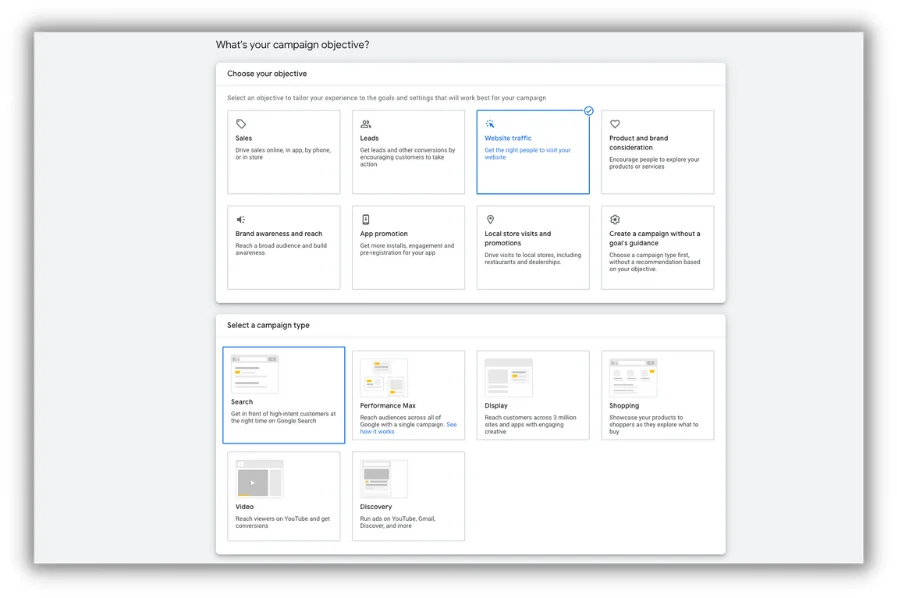 google ads for real estate - choose campaign objective