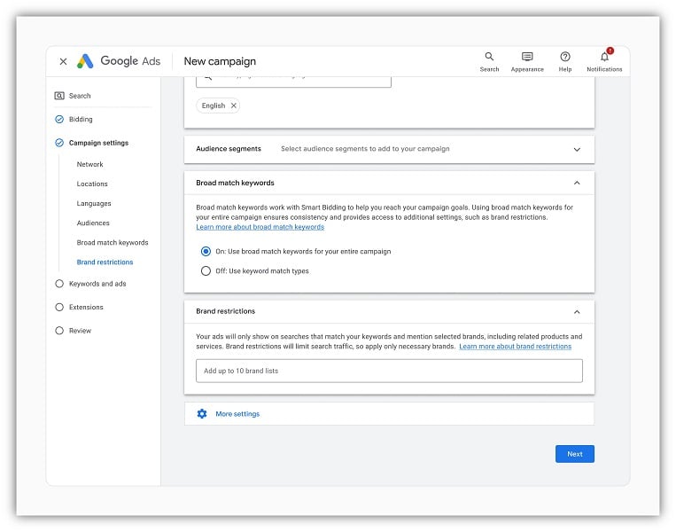 google ads restrictions - broad match brand campaign restrictions example