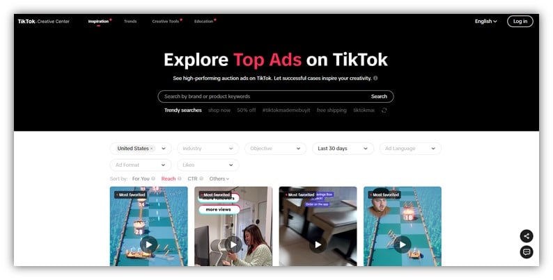 tiktok ads creative center screenshot