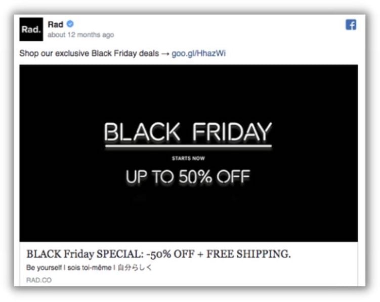 Электронная коммерция с рекламой в Facebook «Черная пятница» — пример копирайтинга рекламы