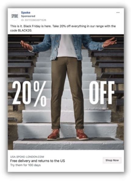 black friday facebook ads for ecommerce - example of facebook ad creative