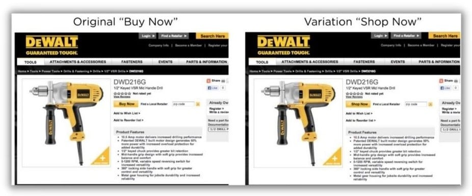 призыв к действию – сравнение двух объявлений от Dewalt