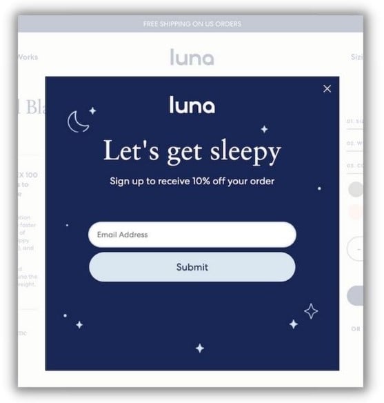 call to action - landing page from brand Luna with subscribe CTA