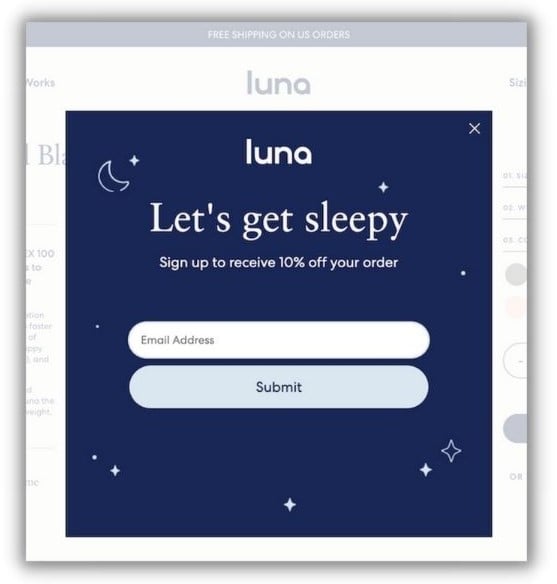 call to action - landing page from brand Luna with subscribe CTA