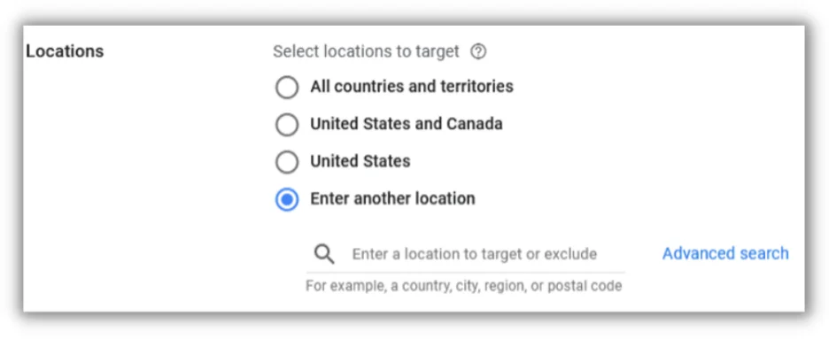 google ads location targeting set up