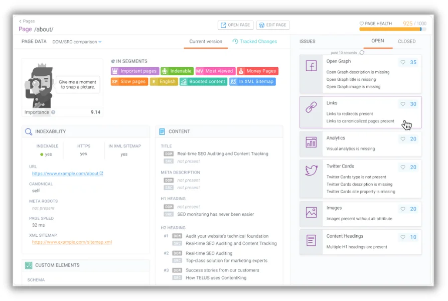 seo automation - seo audit example from contentkings